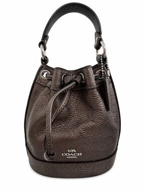 Coach Mini Dempsey Drawstring Bucket Bag 15 in metallic gunmetal pebbled leather
